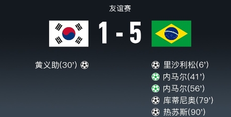 巴西 5-1 大胜韩国，内马尔双响，桑德罗两造点